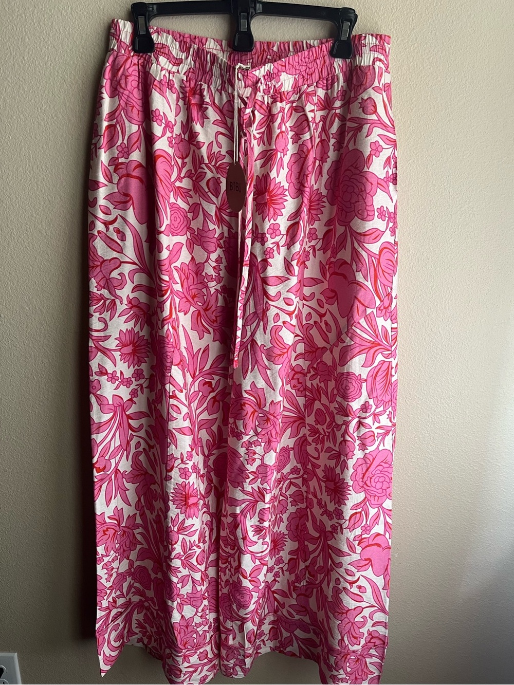 BiBi Pink & White Floral Drawstring pants